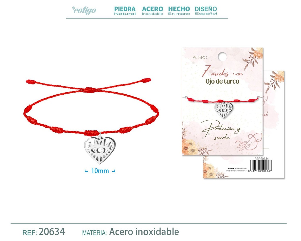 Pulsera de 7 Nudos con Ojo Turco color plateado - Pulseras de suerte y protección