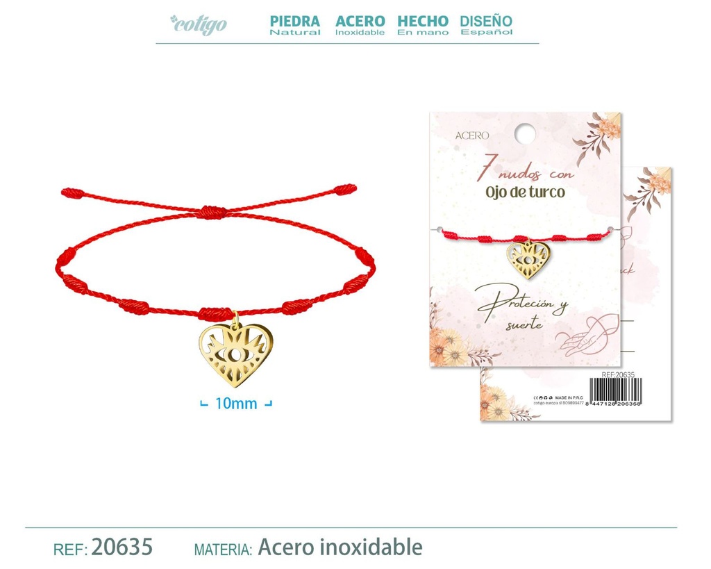 Pulsera de 7 Nudos con Ojo Turco color dorado - Pulseras de suerte y protección