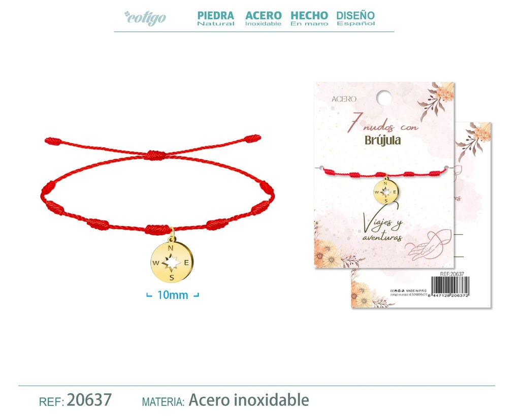 Pulsera de 7 Nudos con Brújula color dorado - Pulseras de suerte y protección
