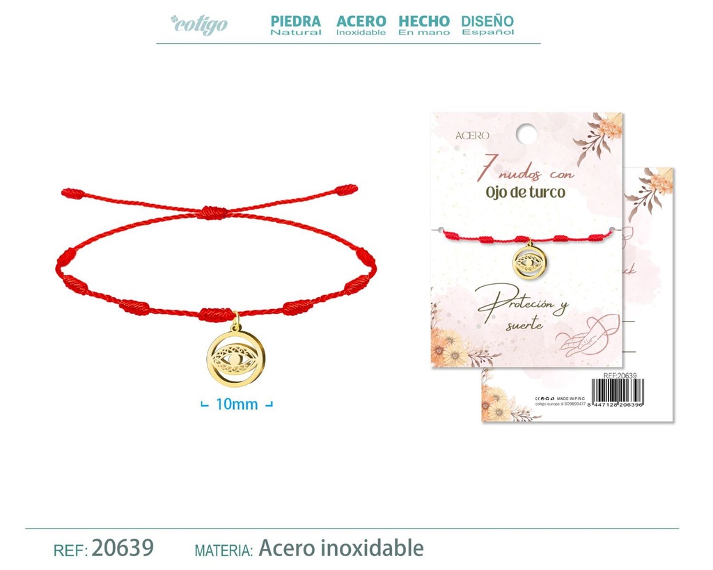 Pulsera de 7 Nudos con Ojo Turco color dorado - Pulseras de suerte y protección