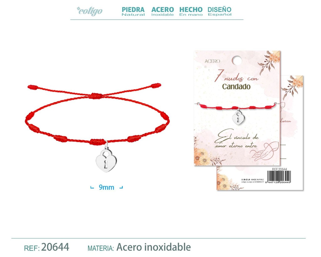 Pulsera de 7 Nudos con Candado color plateado - Pulseras de suerte y protección