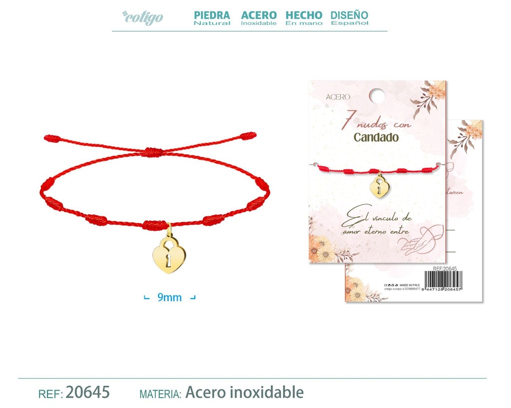 Pulsera de 7 Nudos con Candado color dorado - Pulseras de suerte y protección