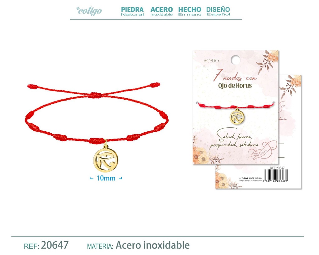Pulsera de 7 Nudos con Ojo de Horus color dorado - Pulseras de suerte y protección