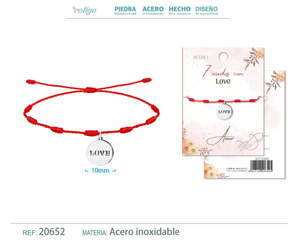 Pulsera de 7 Nudos con Love color plateado - Pulseras de suerte y protección