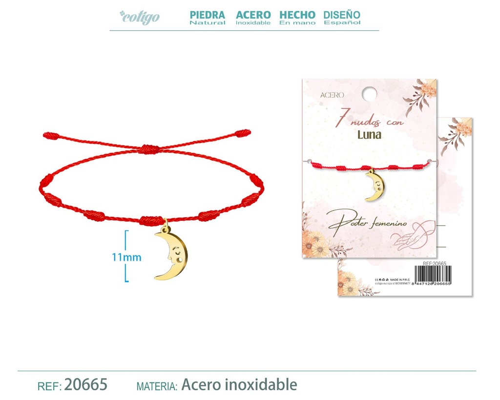 Pulsera de 7 Nudos con Luna color dorado - Pulseras de suerte y protección