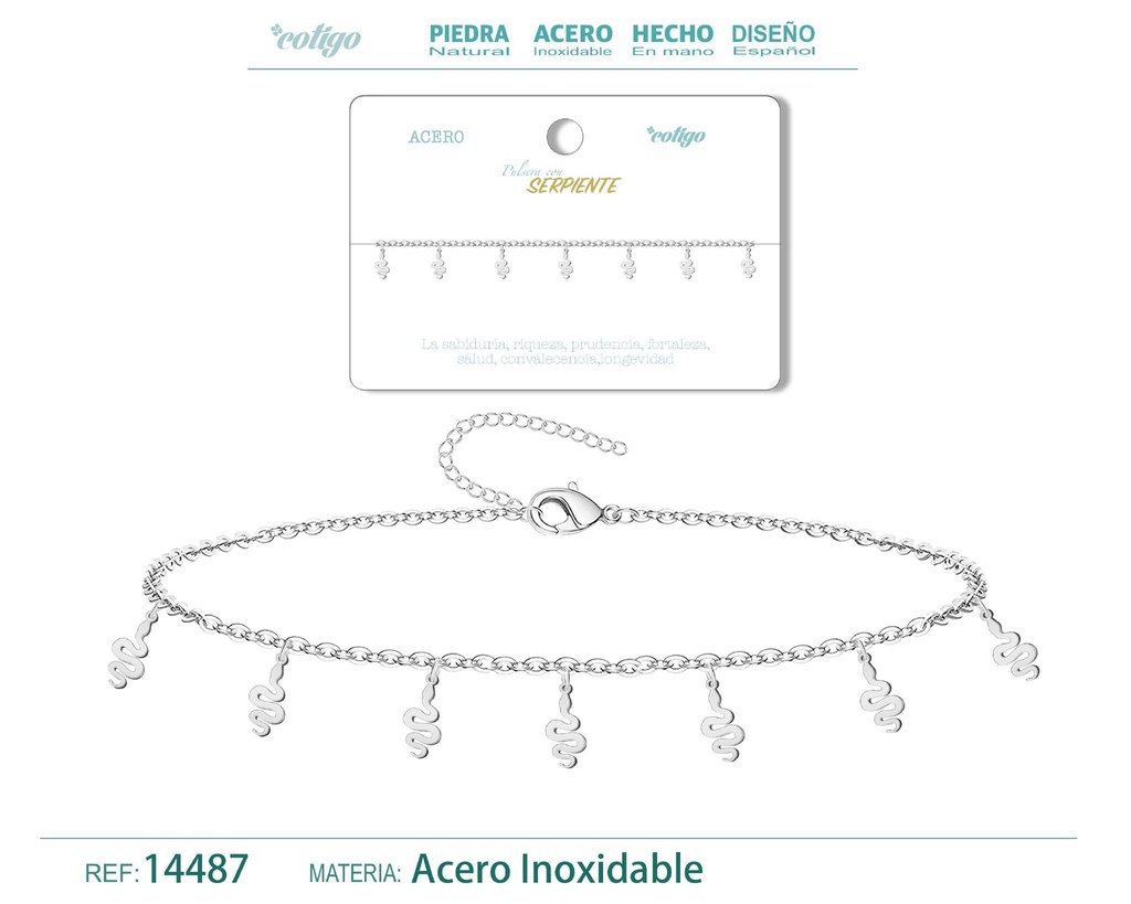 Pulsera con 7 colgantes de Serpiente Plateado - Accesorios de joyería temática animal
