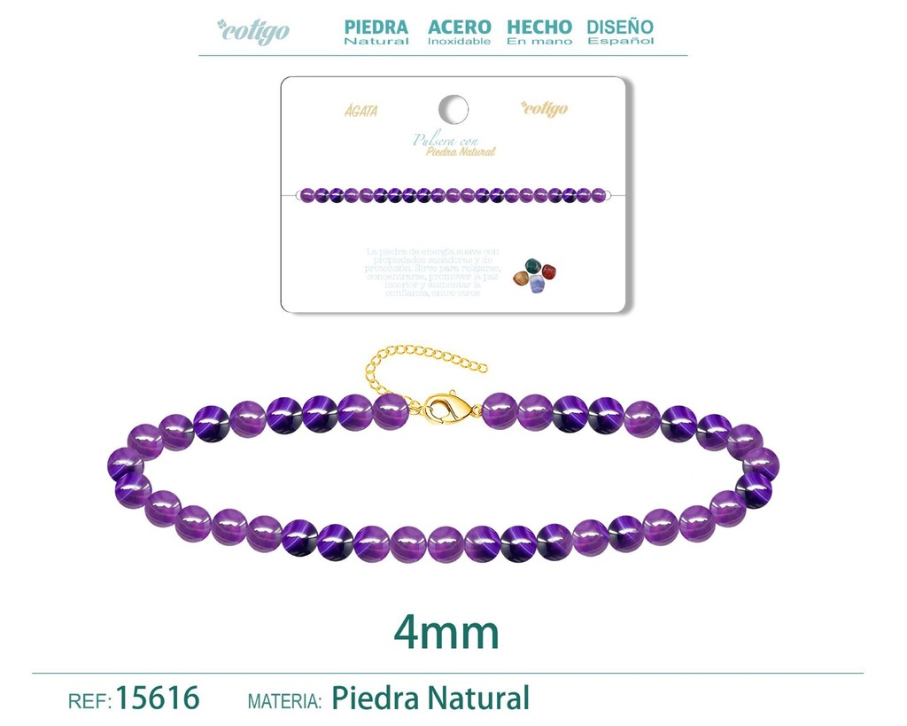 Pulsera de Ágata 4 mm - Joyería de moda y accesorios