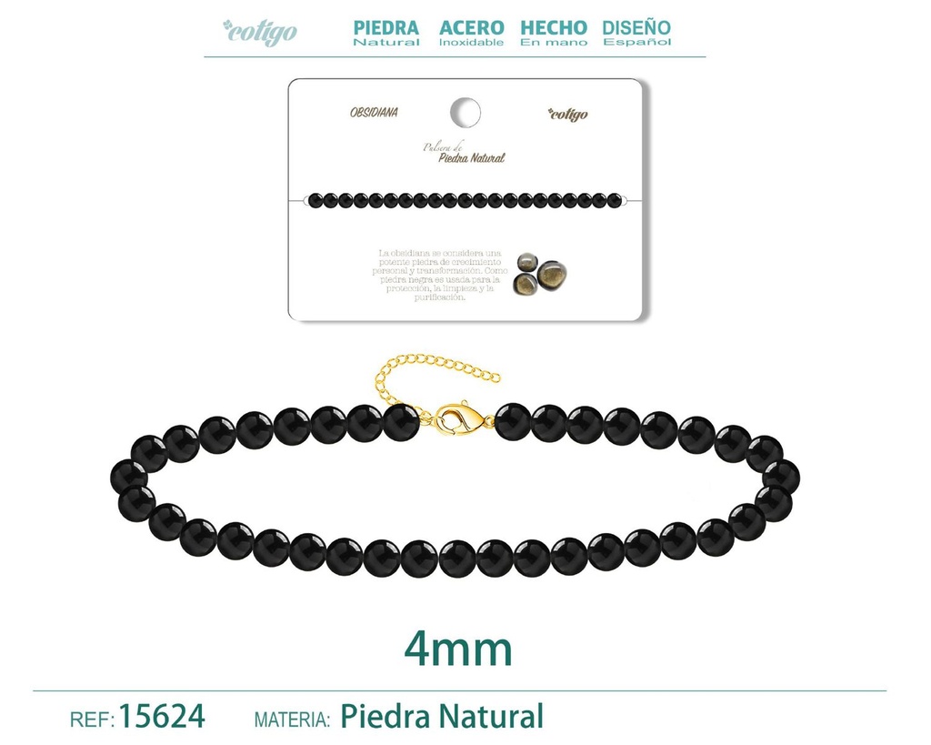 Pulsera de Obsidiana 4 mm - Joyería de moda y accesorios