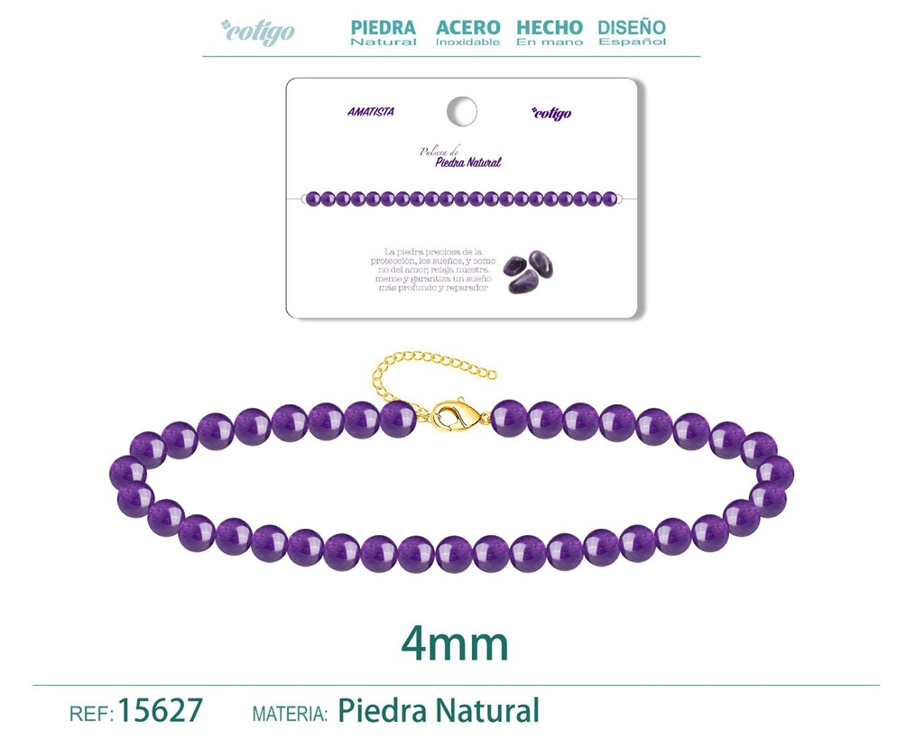 Pulsera de Amatista 4 mm - Joyería de moda y accesorios