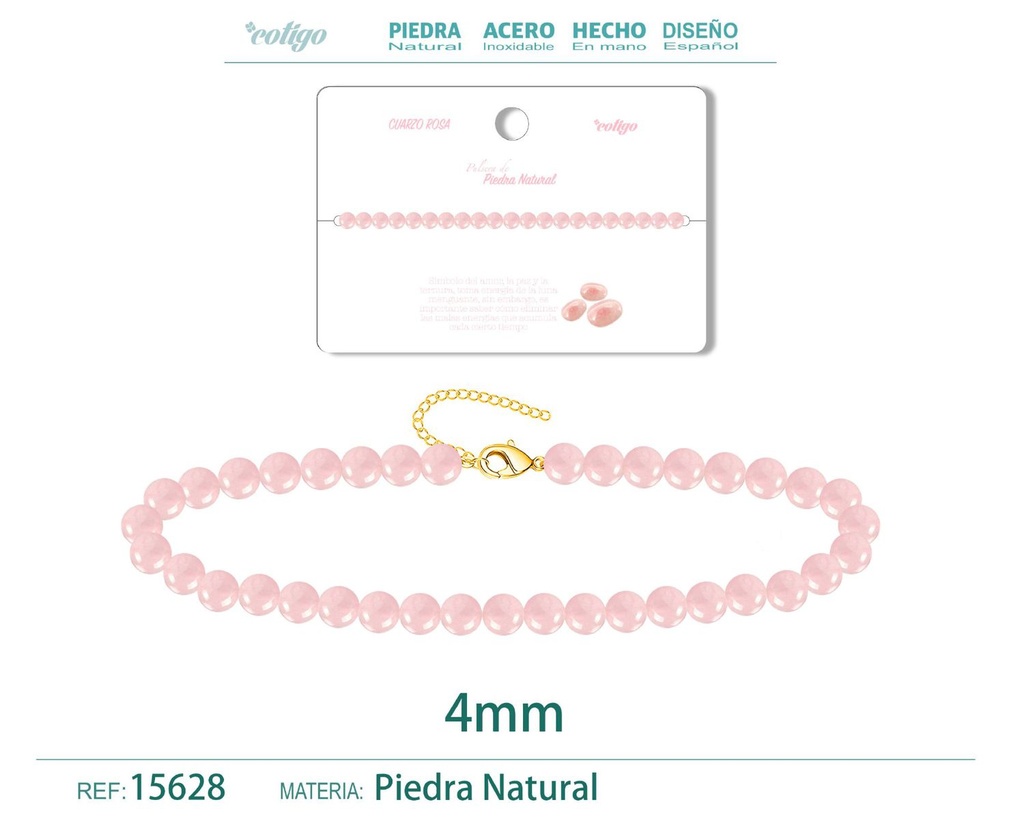 Pulsera de Cuarzo Rosa 4 mm - Joyería de moda y accesorios