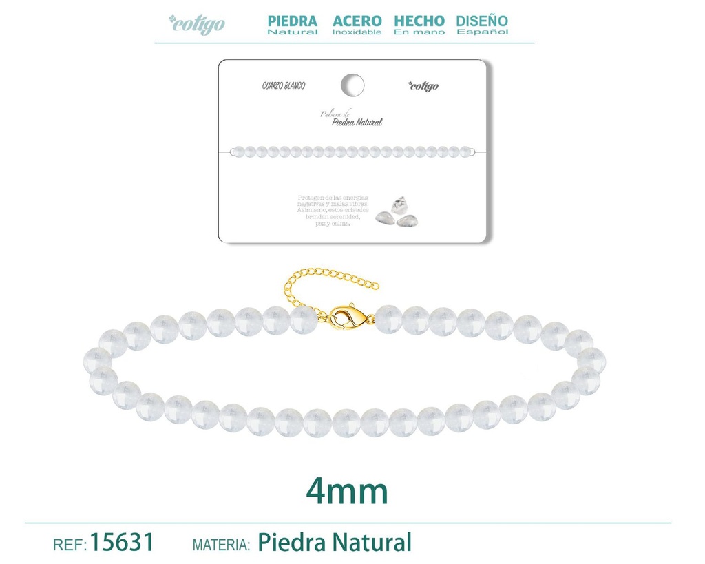 Pulsera de Cuarzo Blanco 4 mm - Joyería de moda y accesorios