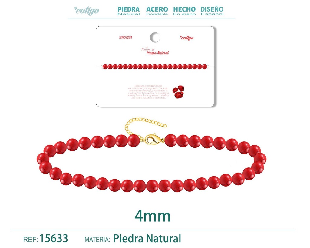 Pulsera de Turquesa Roja 4 mm - Joyería de moda y accesorios