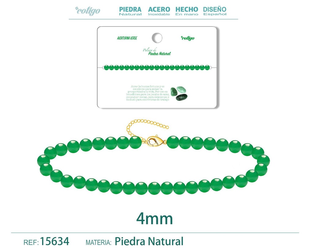 Pulsera de Aventurina Verde 4 mm - Joyería de moda y accesorios