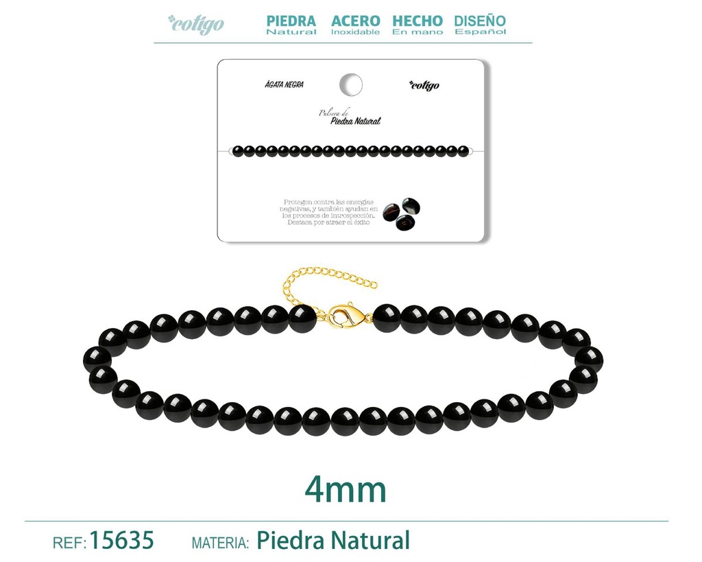 Pulsera de Ágata Negra 4 mm - Joyería de moda y accesorios