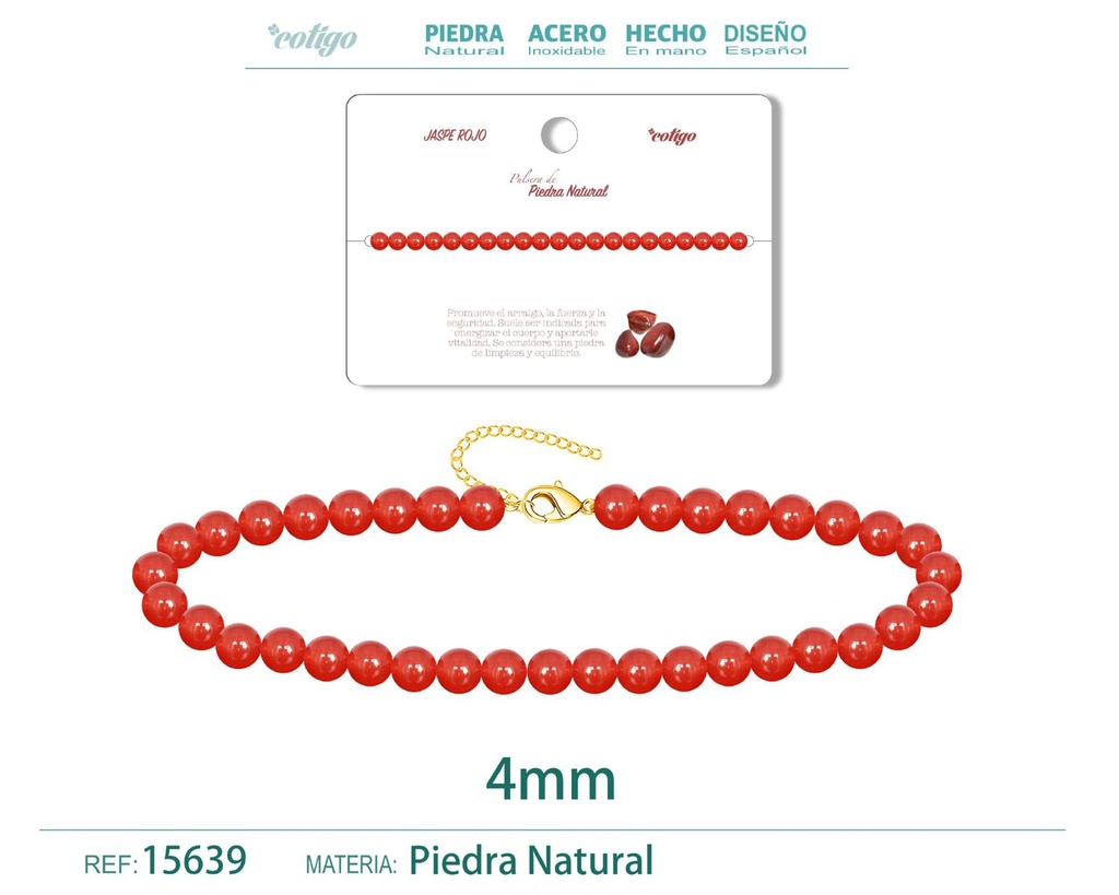 Pulsera de Jaspe Rojo 4 mm - Joyería de moda y accesorios