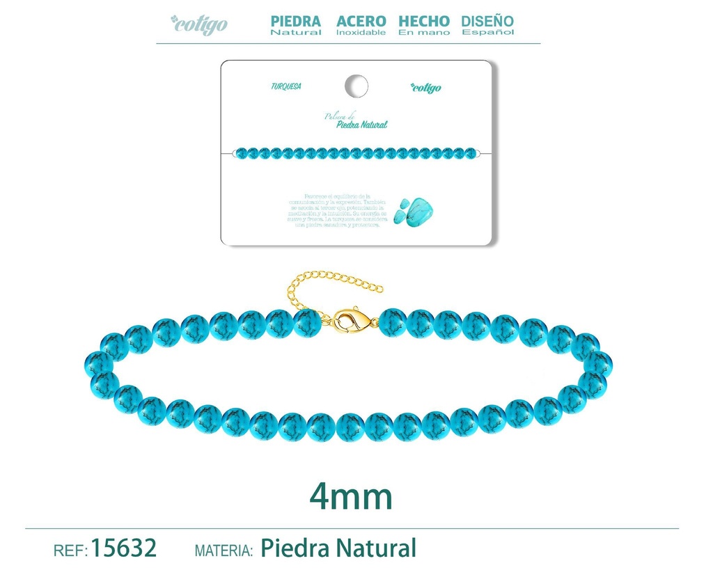 Pulsera de turquesa azul 4mm - Últimas ofertas en pulseras de acero