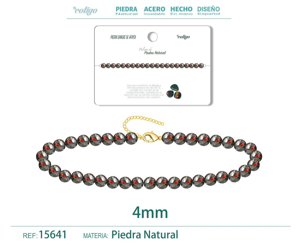 Pulsera de Piedra Sangre de África 4 mm - Joyería de moda y accesorios