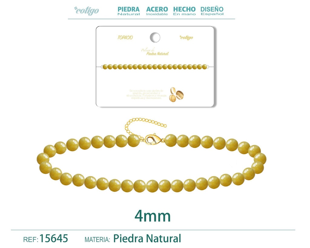 Pulsera de topacio 4 mm - Joyería de piedra natural y acero