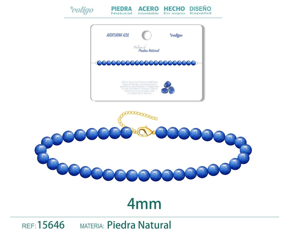 Pulsera de Aventurina Azul 4 mm - Joyería de moda y accesorios