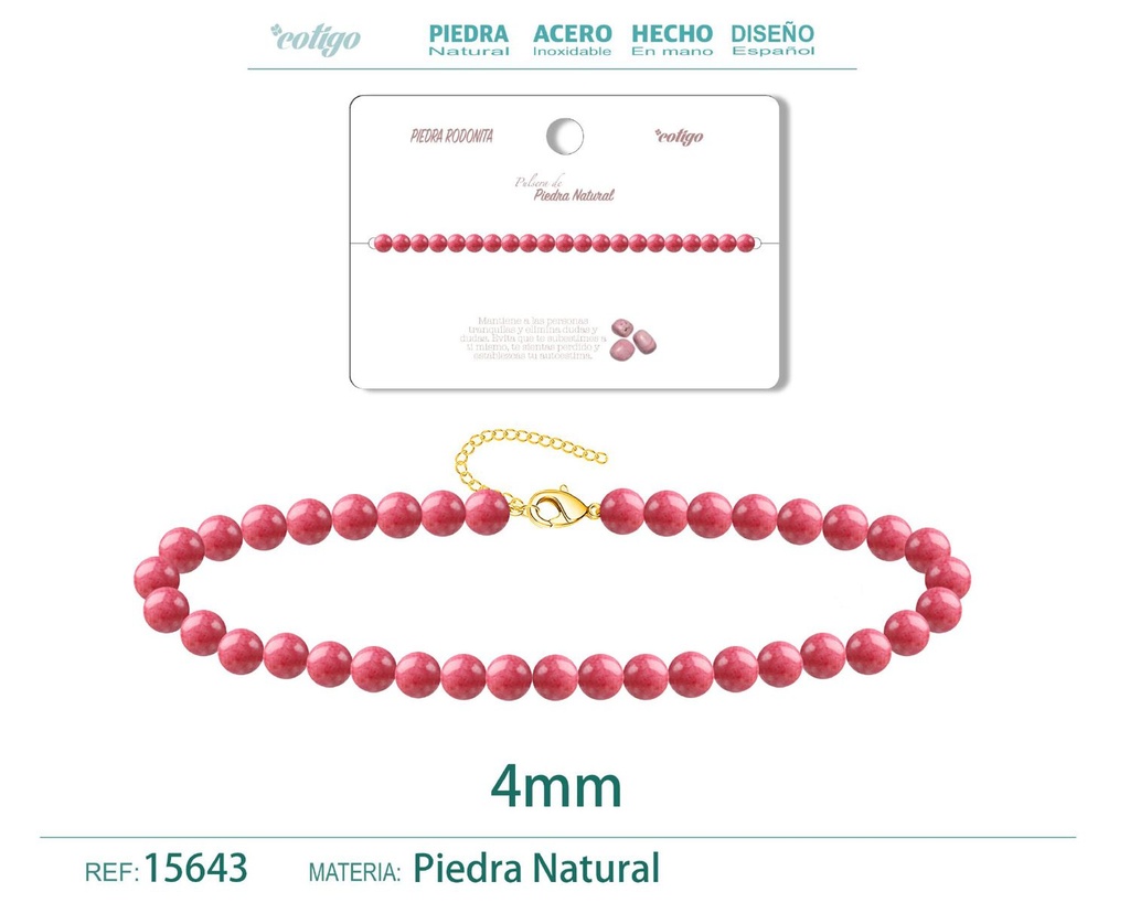 Pulsera de Piedra Rodonita 4 mm - Joyería de moda y accesorios