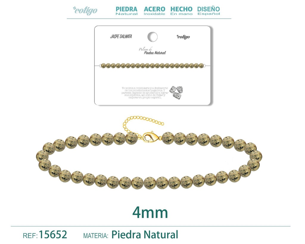 Pulsera de jaspe dálmata 4 mm - Joyería de piedra natural y acero