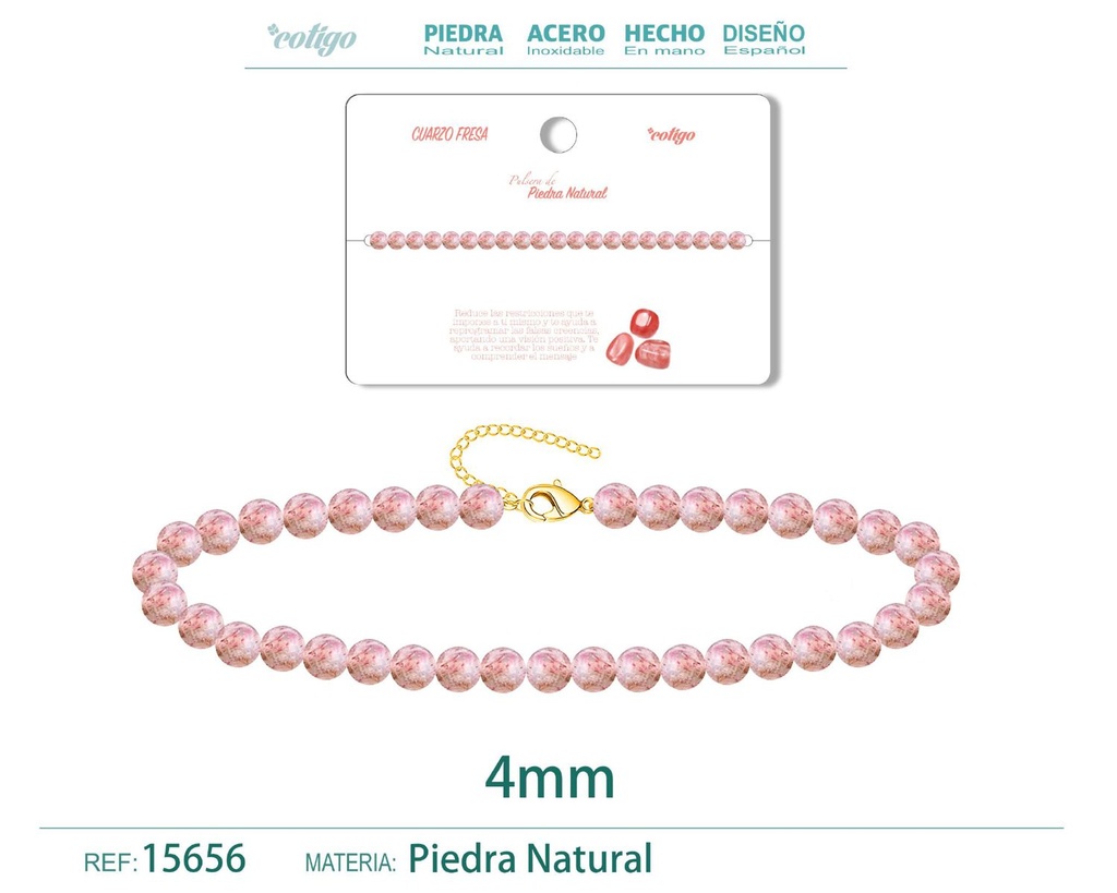 Pulsera de Cuarzo Fresa 4 mm - Joyería de moda y accesorios