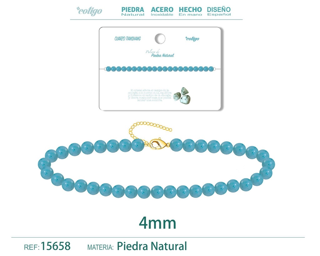 Pulsera de cuarzo tianshang 4 mm - Joyería de piedra natural y acero
