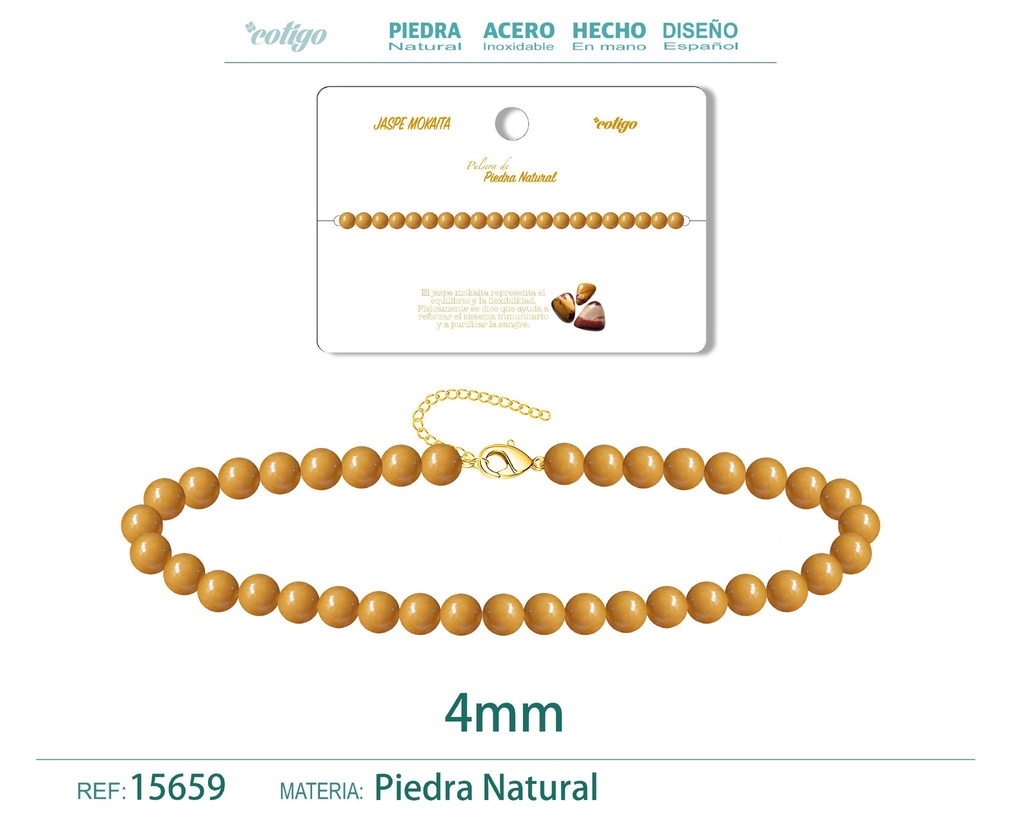 Pulsera de jaspe mokaita 4 mm - Joyería de piedra natural y acero