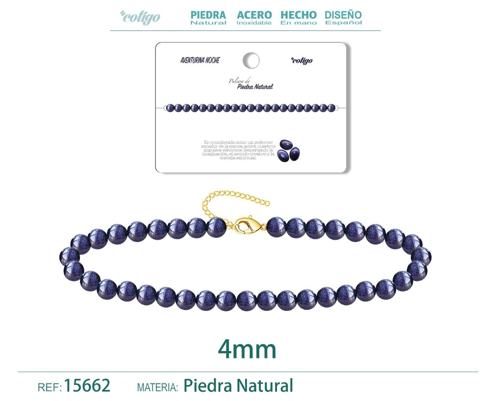 Pulsera de aventurina noche 4 mm - Joyería de piedra natural y acero