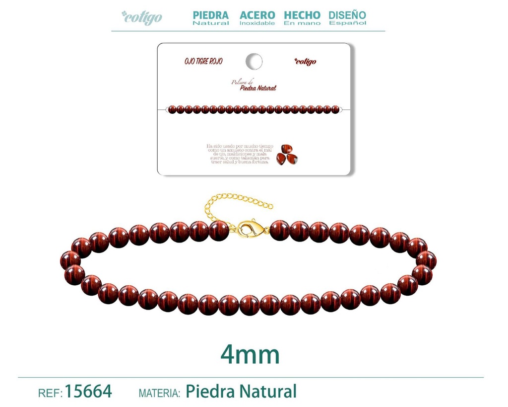 Pulsera de Ojo de Tigre Rojo 4 mm - Joyería de moda y accesorios