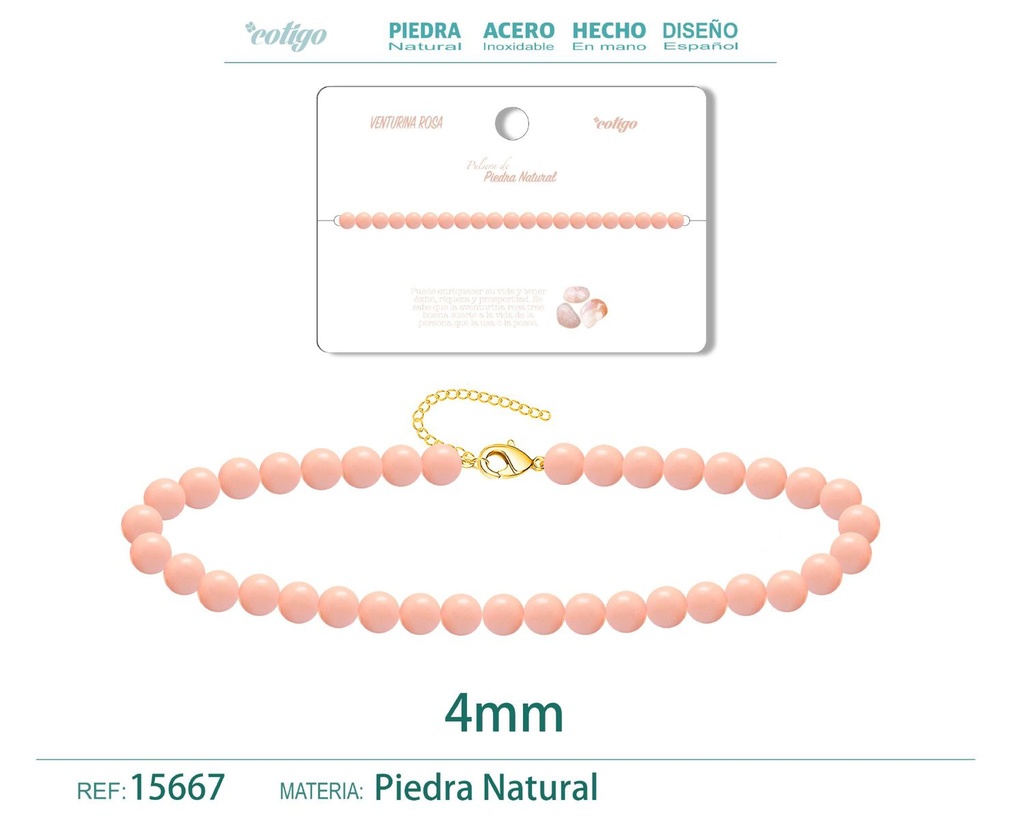 Pulsera de Aventurina Rosa 4 mm - Joyería de moda y accesorios