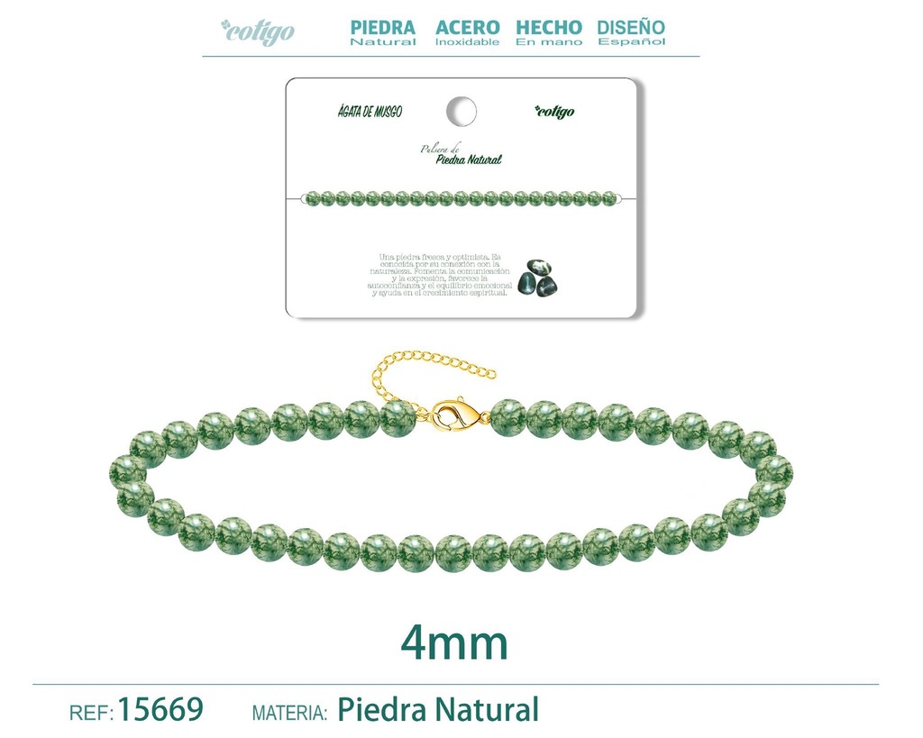 Pulsera de ágata de musgo de 4 mm - Joyería de moda y pulseras