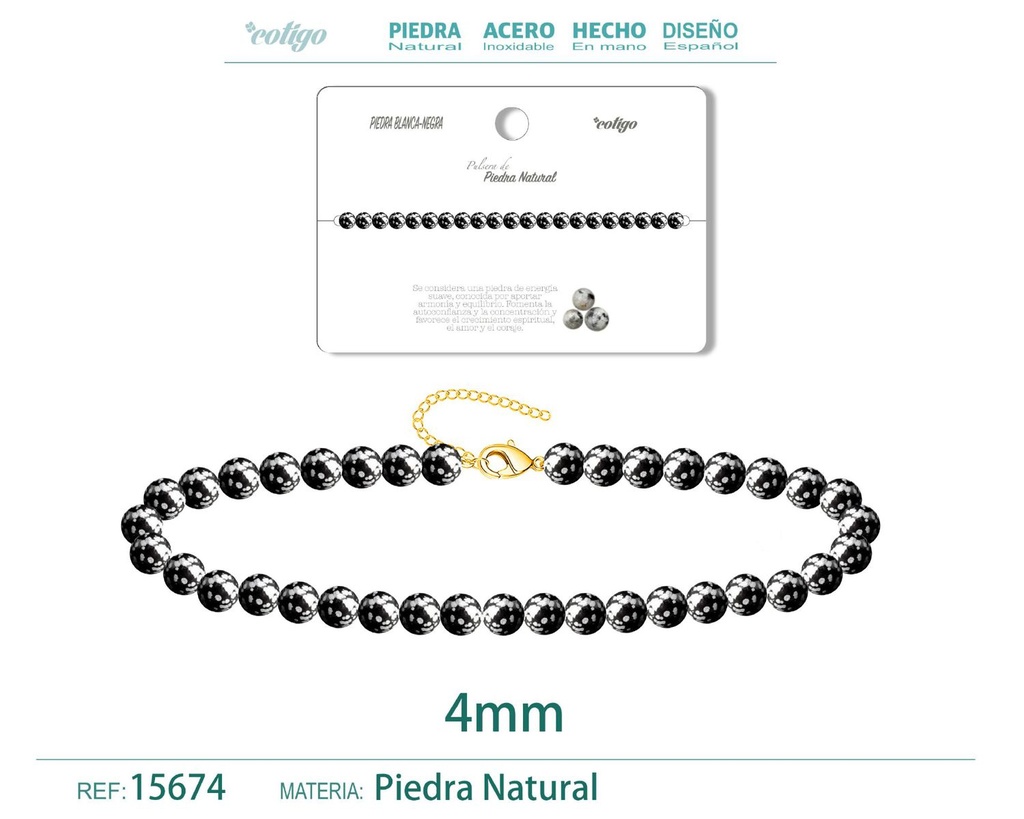 Pulsera de Piedra Blanco-Negra 4 mm - Joyería de moda y accesorios