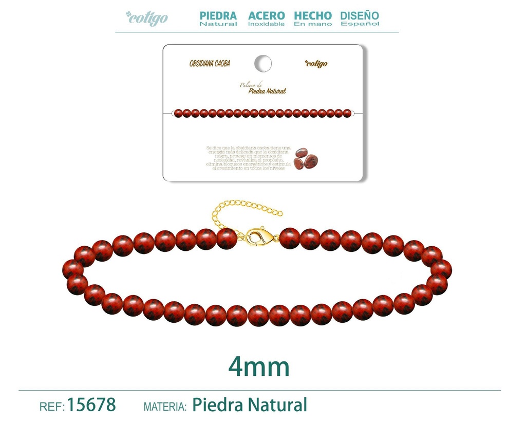 Pulsera de obsidiana caoba de 4 mm - Joyería de moda y pulseras