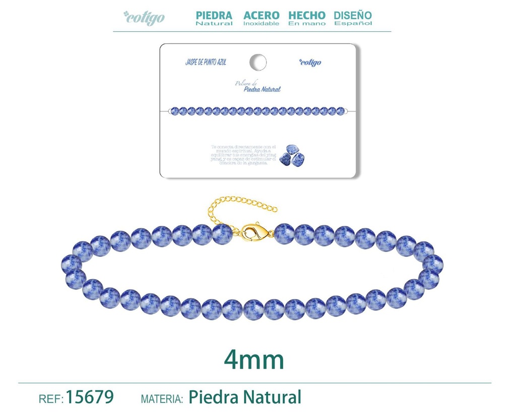 Pulsera de Jaspe de Punto Azul 4 mm - Joyería de moda y accesorios