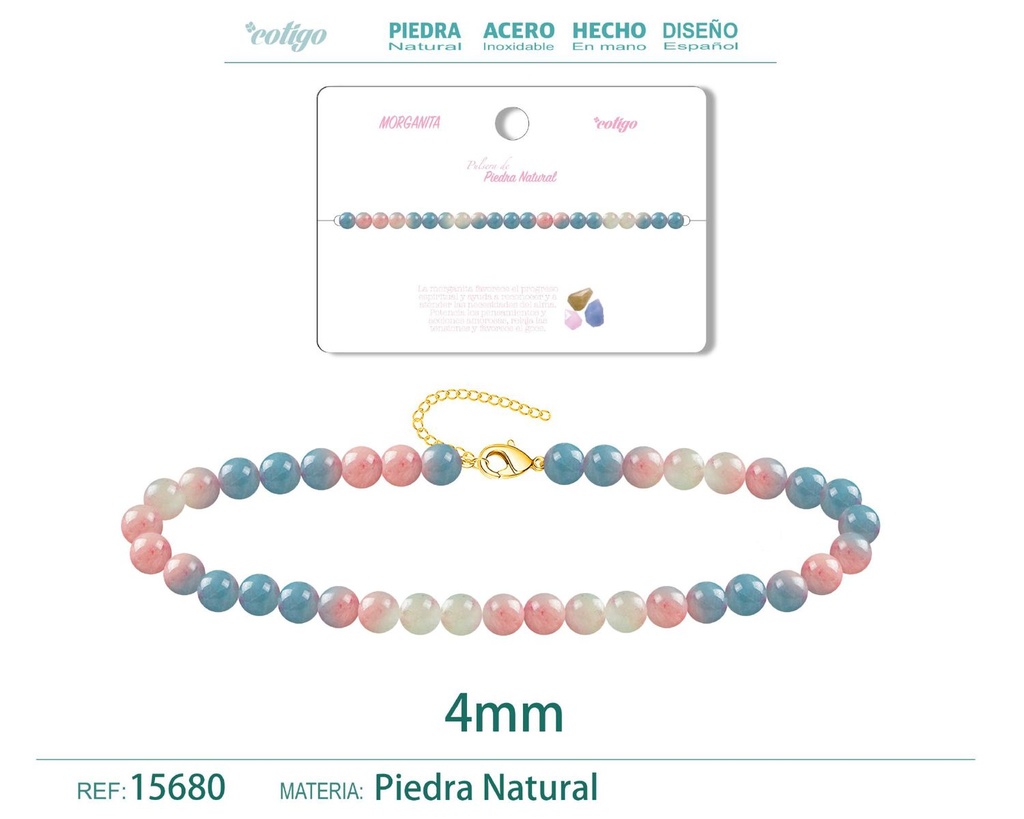 Pulsera de Morganita 4 mm - Joyería de moda y accesorios