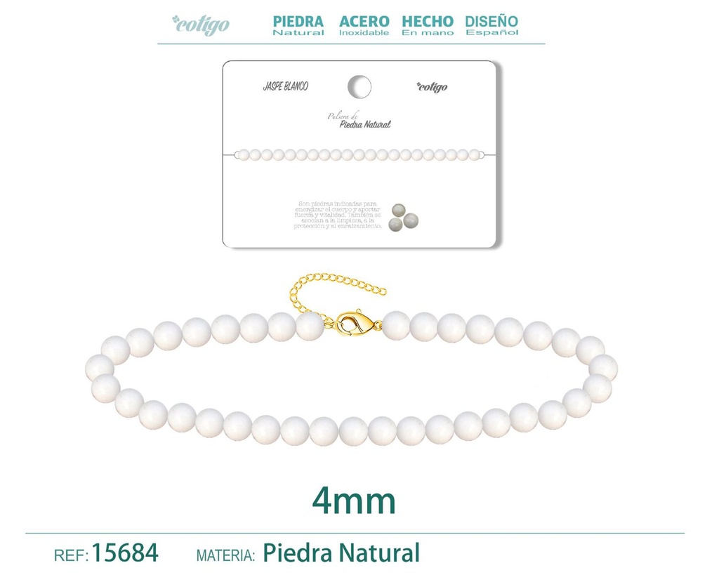 Pulsera de Jaspe Blanco 4 mm - Joyería de moda y accesorios