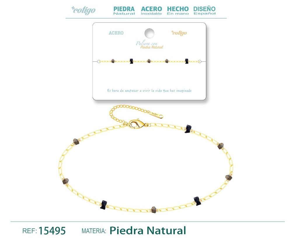 Pulsera de Acero con Piedra Natural - Joyería de acero y accesorios