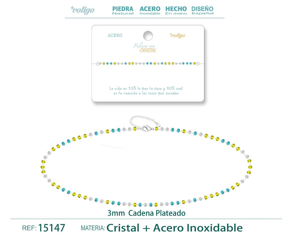 Pulsera de acero plateado con bola de cristal - Accesorios de joyería