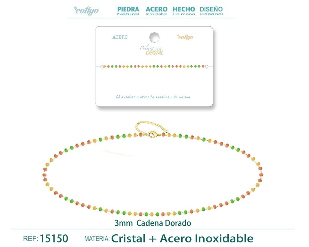 Pulsera de acero dorado con bola de cristal - Accesorios de joyería