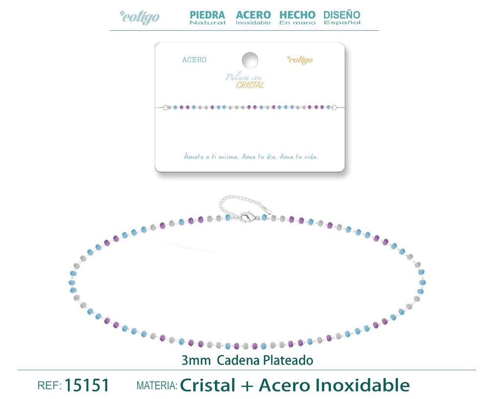 Pulsera de acero plateado con bola de cristal - Accesorios de joyería