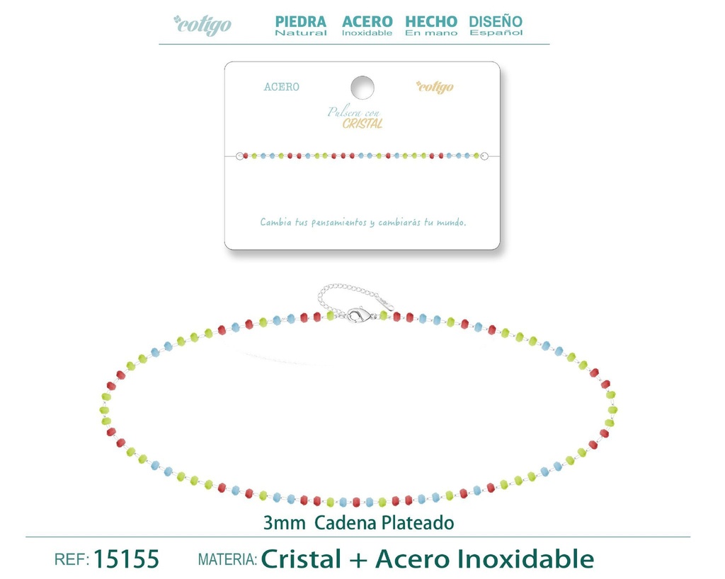 Pulsera de acero plateado con bola de cristal - Accesorios de joyería