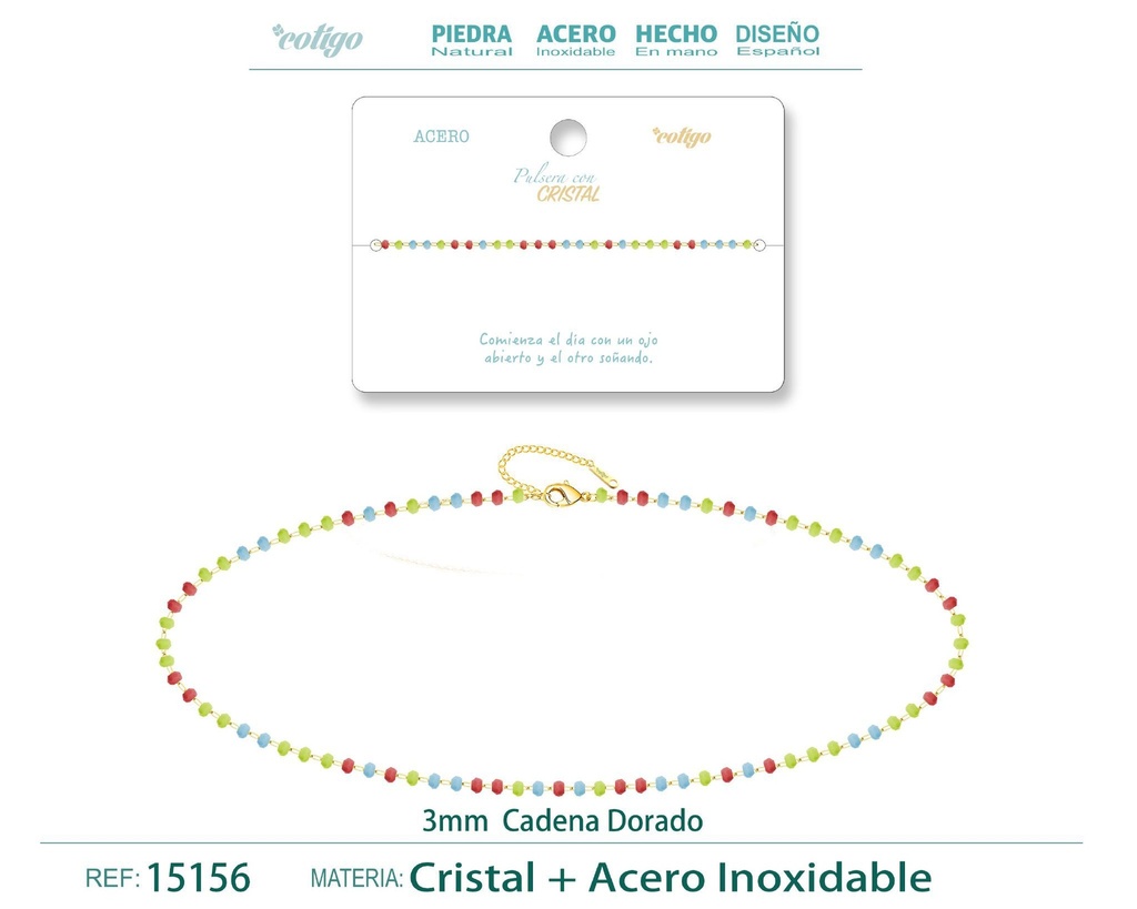 Pulsera de acero dorado con bola de cristal - Accesorios de joyería