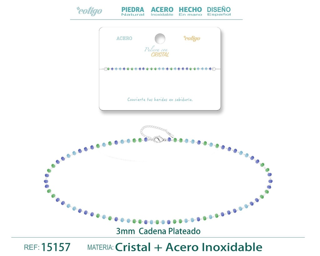 Pulsera de acero plateado con bola de cristal - Accesorios de joyería