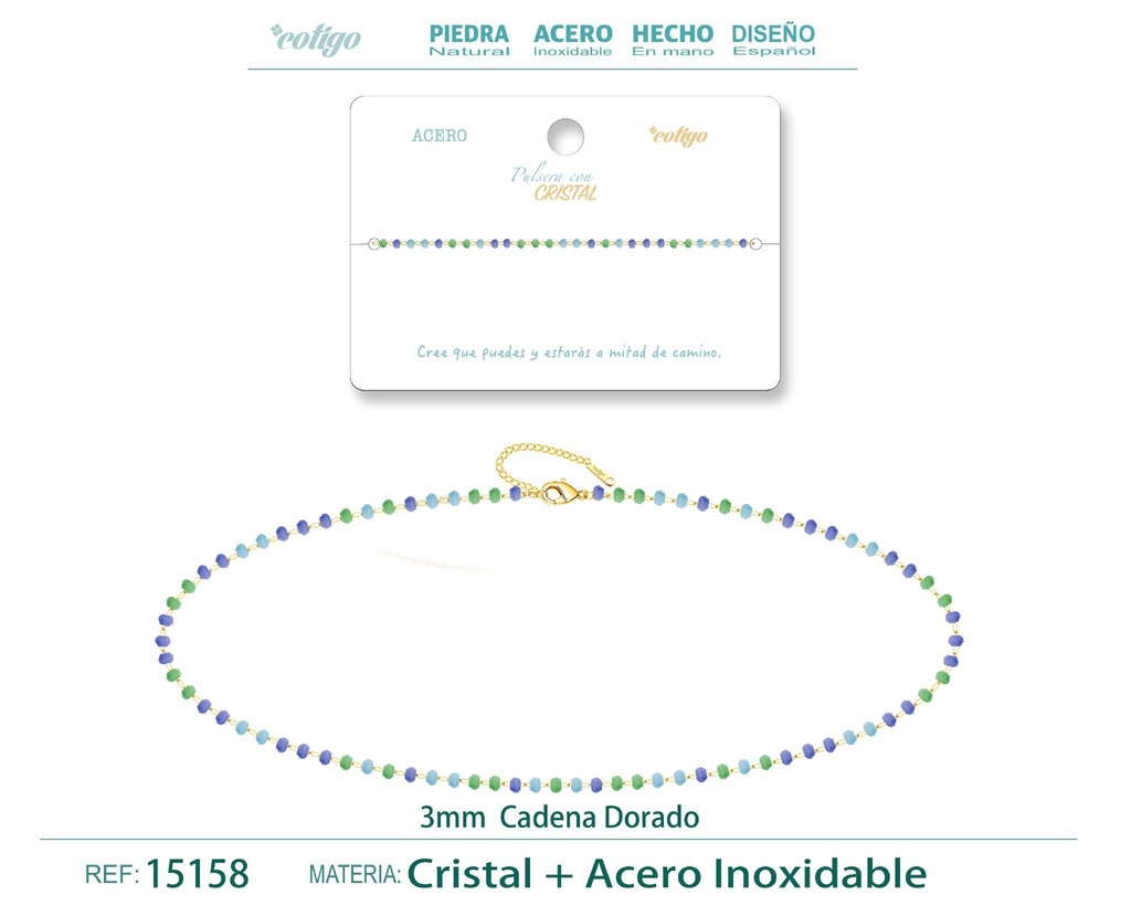 Pulsera de acero dorado con bola de cristal - Accesorios de joyería