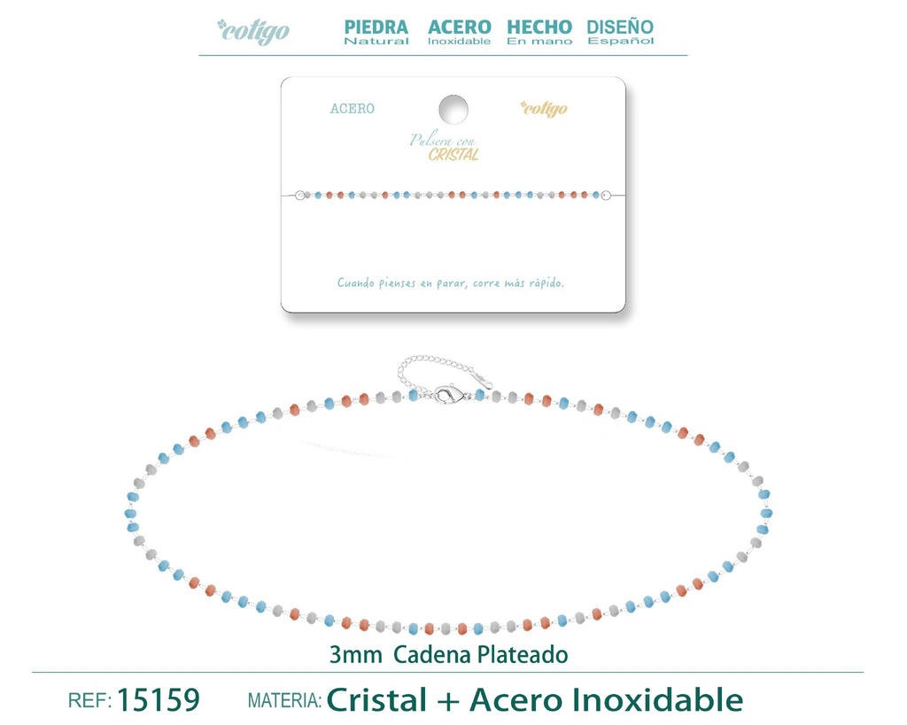 Pulsera de acero plateado con bola de cristal - Accesorios de joyería