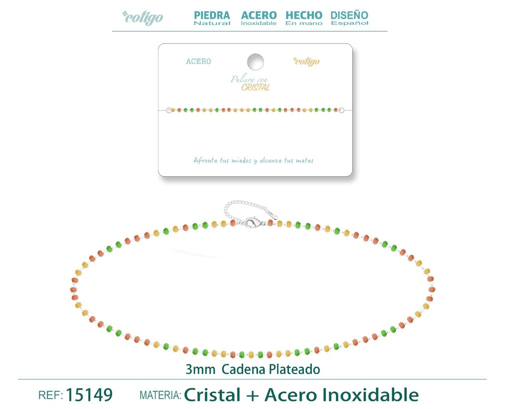 Pulsera de acero plateado con bola de cristal - Accesorios de joyería