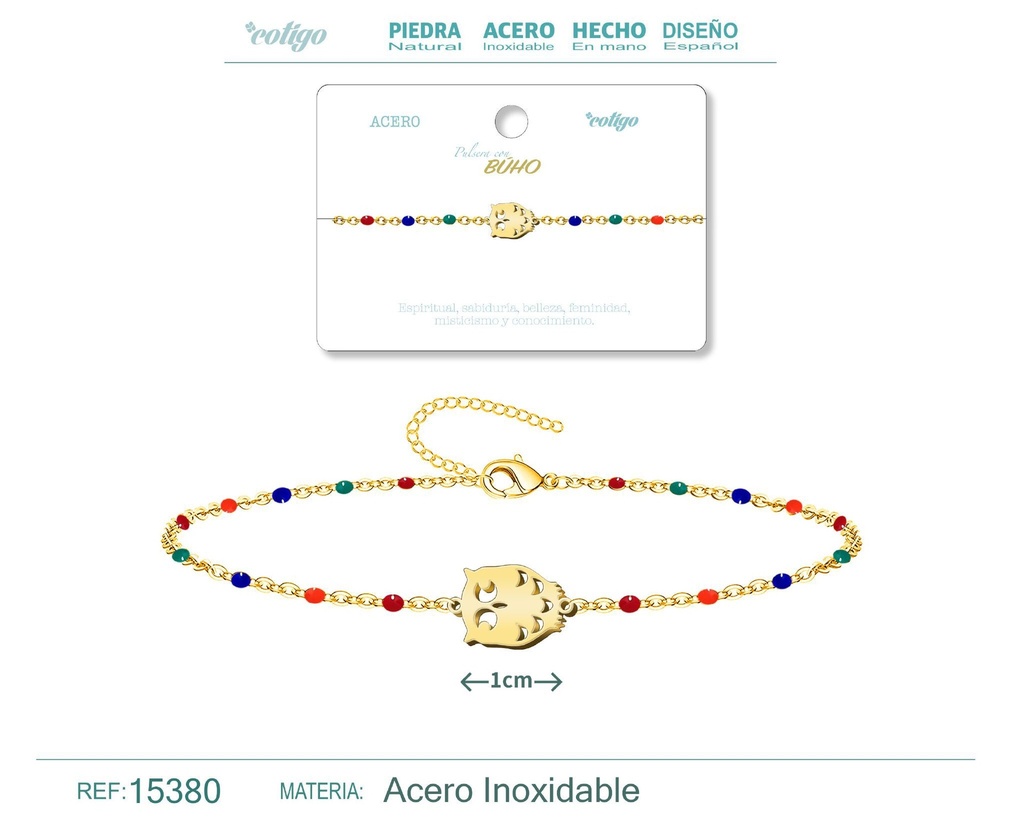 Pulsera de acero multicolor con búho - Accesorios de joyería