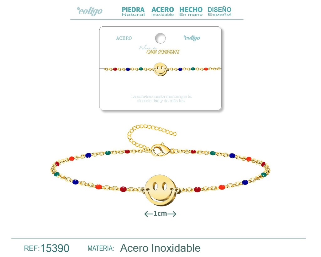 Pulsera de acero multicolor con cara sonriente - Accesorios de joyería