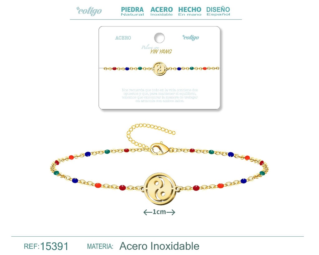 Pulsera de acero multicolor con yin y yang - Accesorios de joyería